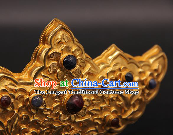 China Ancient Queen Golden Hairpin Handmade Ming Dynasty Court Gems Hair Crown Traditional Wedding Hair Accessories