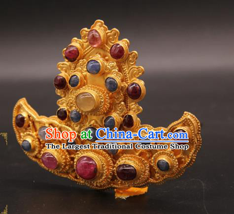 China Traditional Court Hair Accessories Ancient Queen Golden Hairpin Handmade Ming Dynasty Empress Gems Hair Crown