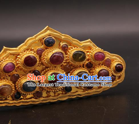 China Ancient Queen Gems Hair Crown Traditional Court Hair Accessories Handmade Ming Dynasty Empress Hairpin