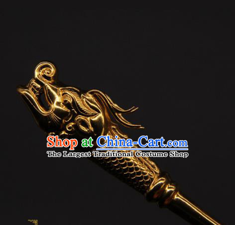 China Ancient Empress Golden Dragon Hair Stick Traditional Court Hair Accessories Handmade Song Dynasty Hairpin