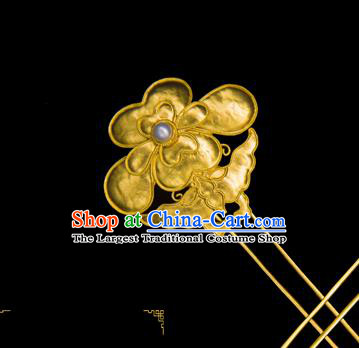 China Ancient Empress Pearl Hair Stick Handmade Court Golden Peony Butterfly Hairpin Traditional Qing Dynasty Palace Hair Accessories