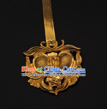 China Handmade Yuan Dynasty Hairpin Ancient Empress Golden Hair Stick Traditional Palace Hair Accessories
