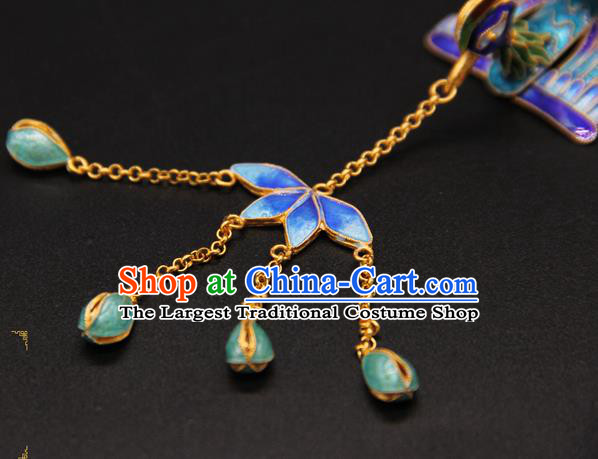 China Traditional Qing Dynasty Queen Hair Accessories Handmade Ancient Empress Hairpin Blueing Phoenix Hair Stick