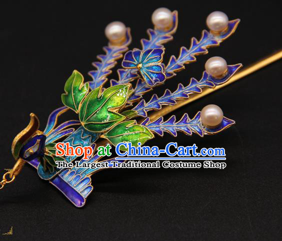 China Traditional Qing Dynasty Queen Hair Accessories Handmade Ancient Empress Hairpin Blueing Phoenix Hair Stick