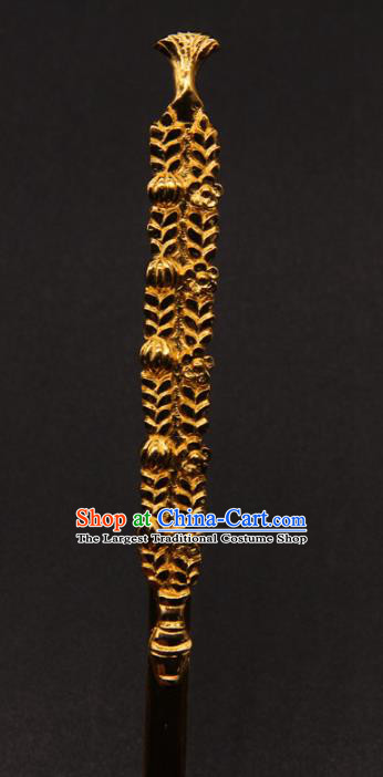 China Handmade Tang Dynasty Carving Hairpin Traditional Palace Hair Accessories Ancient Empress Golden Hair Stick