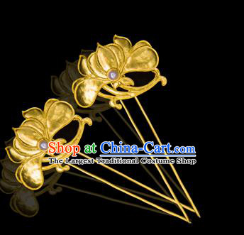 China Ancient Empress Golden Lotus Hair Stick Traditional Qing Dynasty Palace Hair Accessories Handmade Court Hairpin