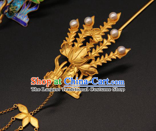 China Traditional Qing Dynasty Pearls Phoenix Hair Stick Queen Hair Accessories Handmade Ancient Empress Hairpin