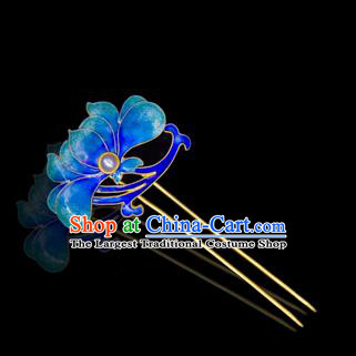 China Traditional Qing Dynasty Palace Hair Accessories Handmade Court Hairpin Ancient Empress Blueing Lotus Hair Stick