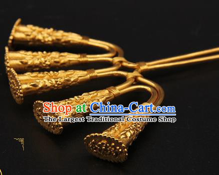 China Handmade Palace Hair Accessories Traditional Hanfu Golden Hair Stick Ancient Tang Dynasty Empress Hairpin