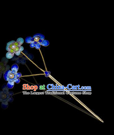 China Traditional Ming Dynasty Empress Hair Accessories Handmade Palace Pearls Hairpin Ancient Blueing Hair Stick