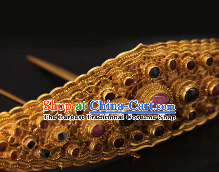 China Ancient Empress Hanfu Hairpin Handmade Palace Hair Accessories Traditional Ming Dynasty Gems Hair Crown
