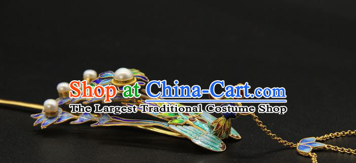 China Ancient Traditional Palace Headpiece Handmade Queen Tassel Hair Stick Qing Dynasty Empress Enamel Phoenix Hairpin