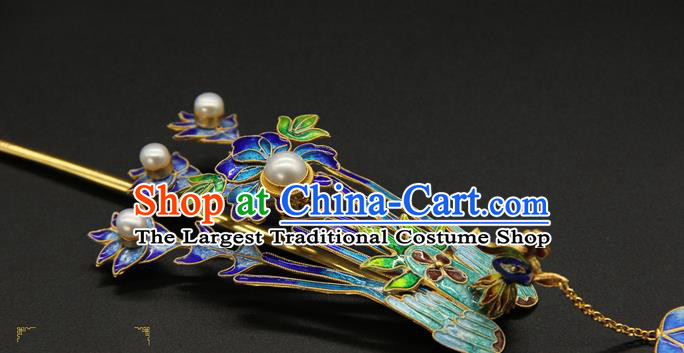 China Ancient Traditional Palace Headpiece Handmade Queen Tassel Hair Stick Qing Dynasty Empress Enamel Phoenix Hairpin