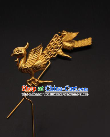 China Handmade Palace Hair Accessories Traditional Ming Dynasty Golden Phoenix Hair Stick Ancient Empress Hanfu Hairpin