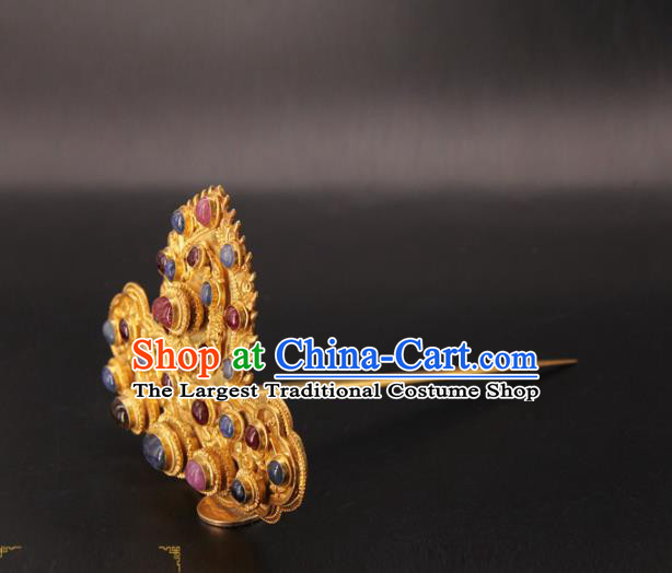 China Traditional Ming Dynasty Gems Hair Crown Ancient Empress Hanfu Hairpin Handmade Palace Hair Accessories