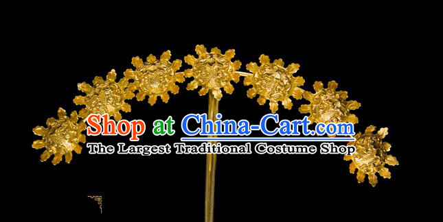 China Traditional Song Dynasty Palace Hair Accessories Handmade Court Hairpin Ancient Empress Golden Flowers Hair Stick