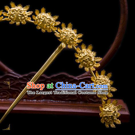 China Traditional Song Dynasty Palace Hair Accessories Handmade Court Hairpin Ancient Empress Golden Flowers Hair Stick