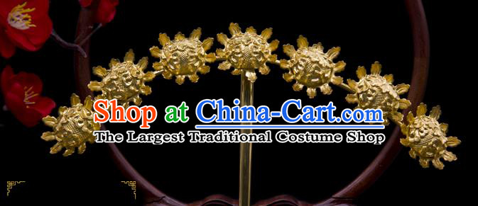 China Traditional Song Dynasty Palace Hair Accessories Handmade Court Hairpin Ancient Empress Golden Flowers Hair Stick