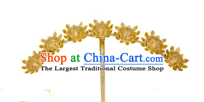 China Traditional Song Dynasty Palace Hair Accessories Handmade Court Hairpin Ancient Empress Golden Flowers Hair Stick