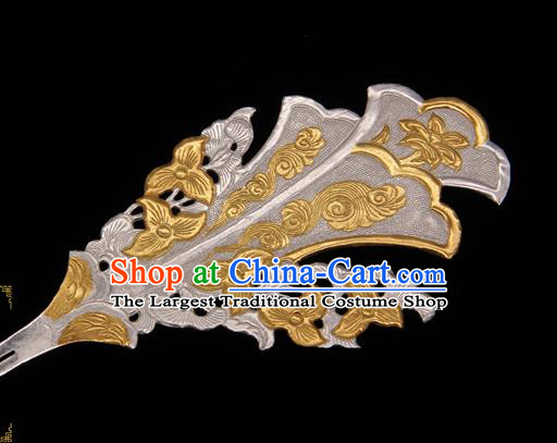 China Traditional Handmade Argent Hairpin Tang Dynasty Hair Accessories Ancient Empress Silver Hair Stick