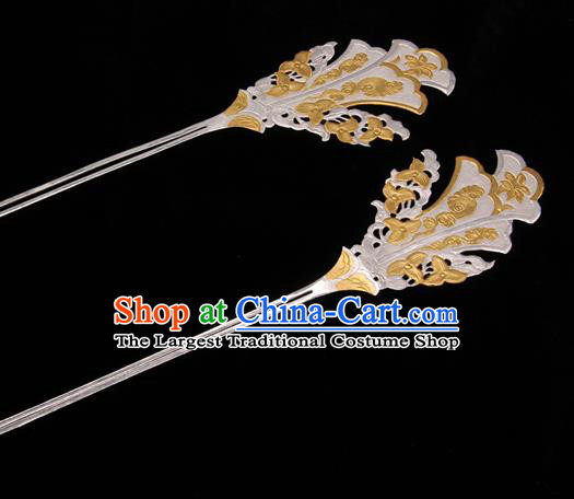 China Traditional Handmade Argent Hairpin Tang Dynasty Hair Accessories Ancient Empress Silver Hair Stick