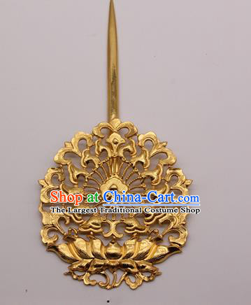 China Traditional Handmade Golden Lotus Hairpin Ming Dynasty Hair Accessories Ancient Empress Hair Stick