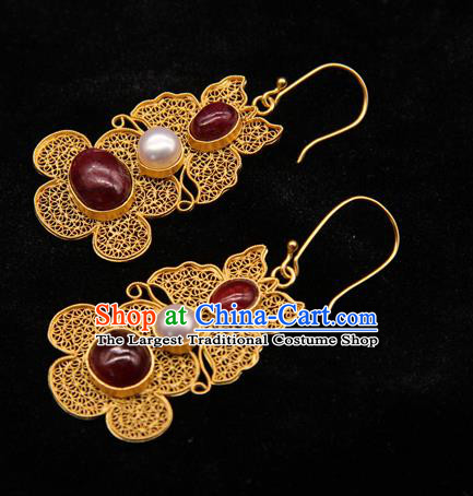 Handmade Chinese Traditional Ming Dynasty Palace Ear Accessories Ancient Imperial Consort Earrings Gems Jewelry