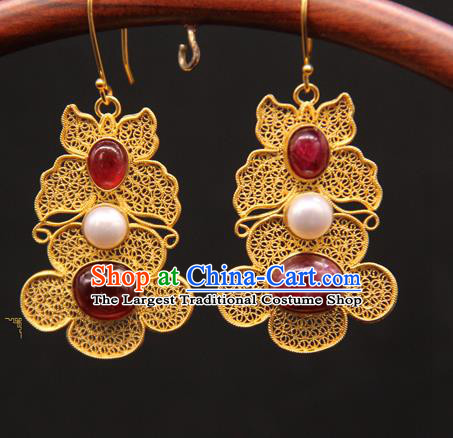 Handmade Chinese Traditional Ming Dynasty Palace Ear Accessories Ancient Imperial Consort Earrings Gems Jewelry
