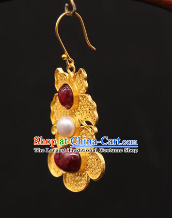 Handmade Chinese Traditional Ming Dynasty Palace Ear Accessories Ancient Imperial Consort Earrings Gems Jewelry