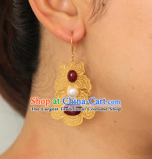 Handmade Chinese Traditional Ming Dynasty Palace Ear Accessories Ancient Imperial Consort Earrings Gems Jewelry