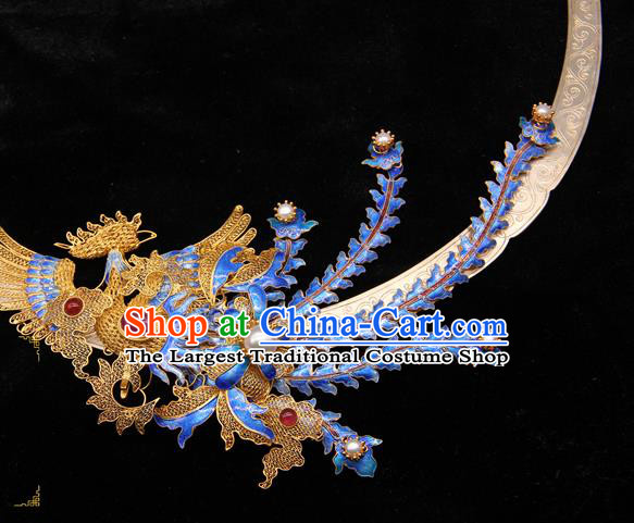 Handmade Chinese Traditional Ming Dynasty Blueing Phoenix Necklace Accessories Ancient Imperial Consort Necklet Jewelry