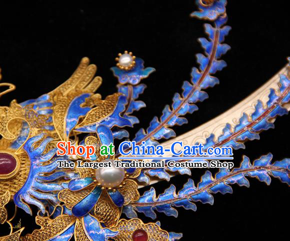 Handmade Chinese Traditional Ming Dynasty Blueing Phoenix Necklace Accessories Ancient Imperial Consort Necklet Jewelry