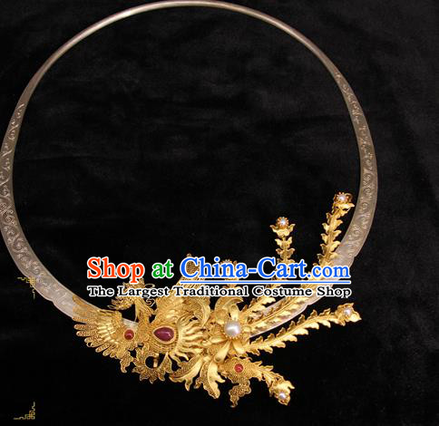 Handmade Chinese Ancient Silver Necklet Jewelry Traditional Ming Dynasty Phoenix Necklace Imperial Consort Accessories