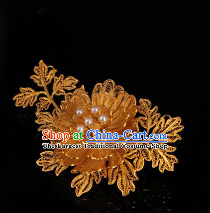 Handmade Chinese Ancient Qing Dynasty Accessories Traditional Court Golden Peony Brooch Jewelry