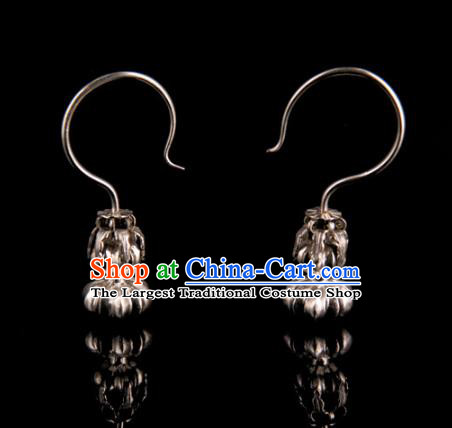Handmade Chinese Ancient Qing Dynasty Ear Accessories Traditional Court Silver Earrings Jewelry