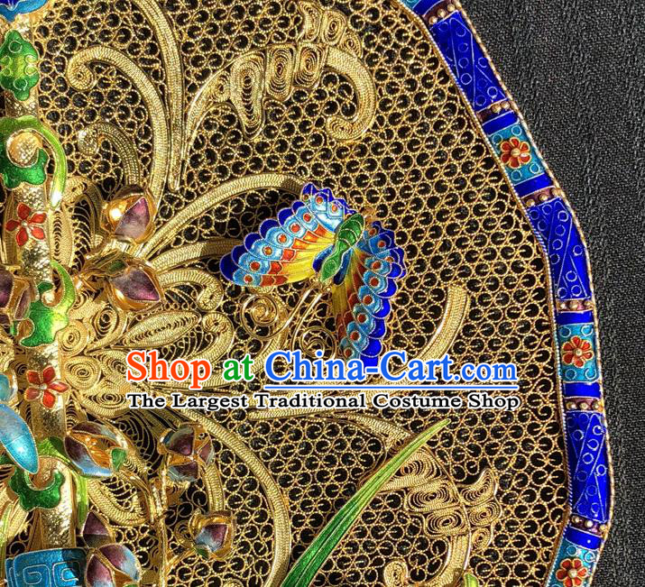 China Traditional Qing Dynasty Court Enamel Palace Fan Ancient Empress Round Fan