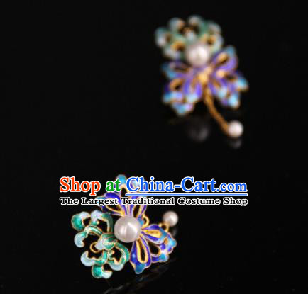 Handmade Chinese Ancient Qing Dynasty Imperial Consort Earrings Accessories Traditional Court Cloisonne Ear Jewelry