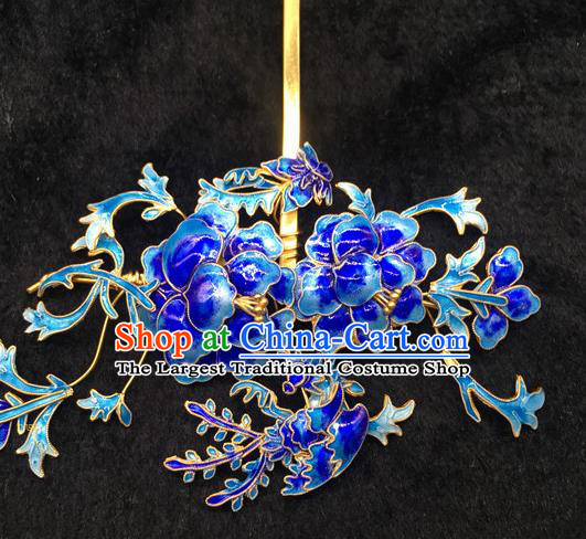 China Handmade Queen Enamel Peony Hair Stick Traditional Palace Headpiece Ancient Qing Dynasty Empress Hairpin
