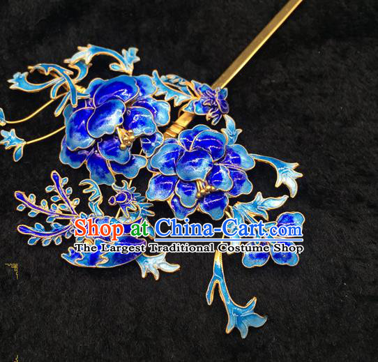 China Handmade Queen Enamel Peony Hair Stick Traditional Palace Headpiece Ancient Qing Dynasty Empress Hairpin