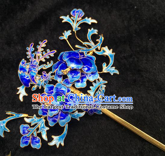 China Handmade Queen Enamel Peony Hair Stick Traditional Palace Headpiece Ancient Qing Dynasty Empress Hairpin