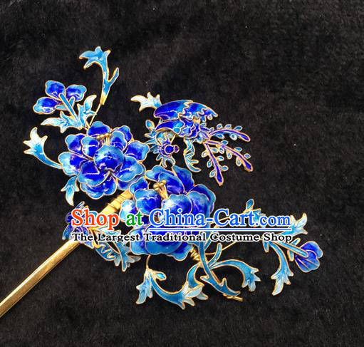 China Handmade Queen Enamel Peony Hair Stick Traditional Palace Headpiece Ancient Qing Dynasty Empress Hairpin