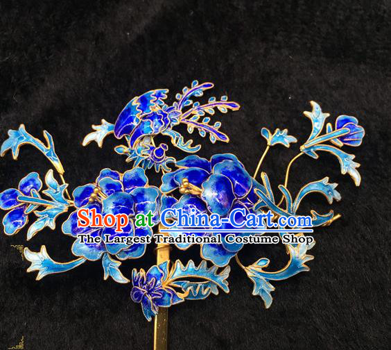 China Handmade Queen Enamel Peony Hair Stick Traditional Palace Headpiece Ancient Qing Dynasty Empress Hairpin