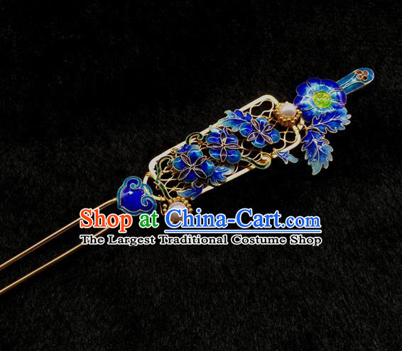 China Handmade Court Queen Pearls Hair Stick Traditional Palace Headpiece Ancient Qing Dynasty Empress Enamel Peony Hairpin