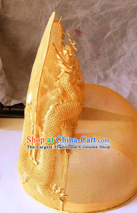 China Ancient Emperor Golden Hat Traditional Ming Dynasty Lord Dragon Headwear
