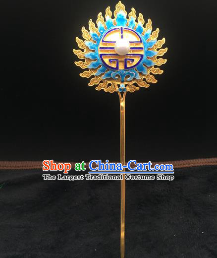 China Handmade Court Hair Stick Traditional Palace Headpiece Ancient Qing Dynasty Empress Enamel Flame Hairpin
