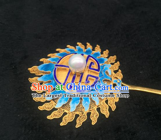 China Handmade Court Hair Stick Traditional Palace Headpiece Ancient Qing Dynasty Empress Enamel Flame Hairpin