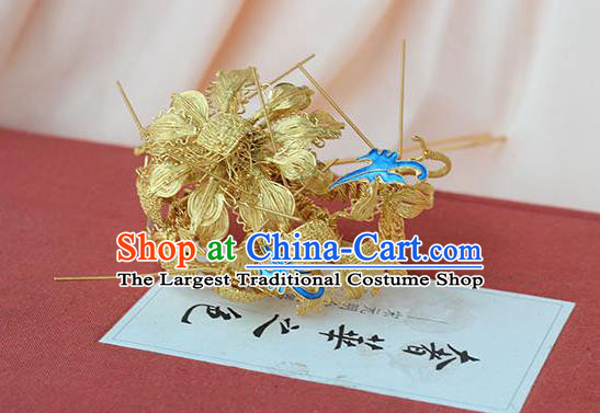 China Handmade Court Golden Lotus Hair Stick Traditional Palace Hair Jewelry Ancient Ming Dynasty Empress Cloisonne Hairpin