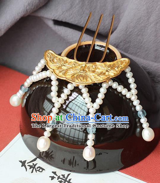 China Ancient Tang Dynasty Empress Tassel Hairpin Traditional Palace Hair Jewelry Handmade Court Carving Chrysanthemum Hair Comb