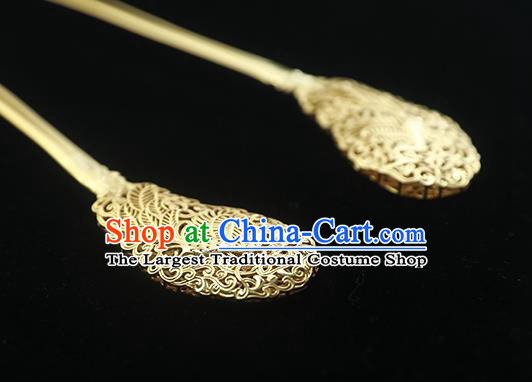 China Handmade Court Empress Hairpin Traditional Palace Hair Jewelry Ancient Tang Dynasty Golden Hair Stick