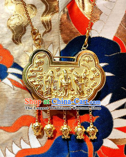 China Traditional Ming Dynasty Golden Tassel Longevity Lock Ancient Empress Necklace